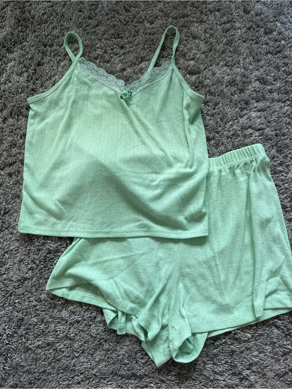 Green Lace-Trim Cami & Shorts Sleep Set